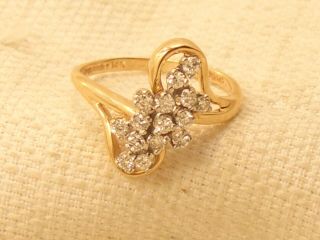 Estate Vintage 14k Gold Esquisite Signed 1/3 Carat Diamond Cluster Ring