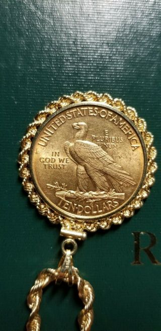 1910 $10 Indian Head Eagle Gold Coin Uncirculated Rare Coin On 14k Gold Chain