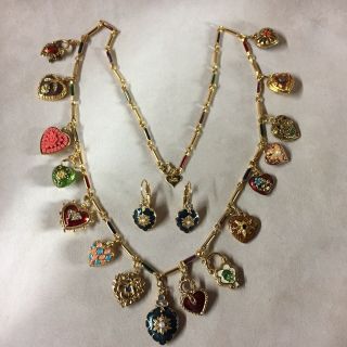 Joan Rivers 16 Enamel Hearts Necklace & Earrings Set