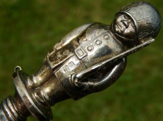 Novelty Antique Solid Silver & Mother Of Pearl Soldier Teething Rattle Bham 1913