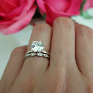 Antique 2.  20ct Moissanite Diamond Solid 14k White Gold Engagement Bridal Ring