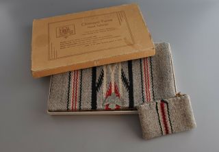 Old Vintage 1930s Handwoven Chimayo Wool Purse - Coin Pouch & Box - Clutch Bird