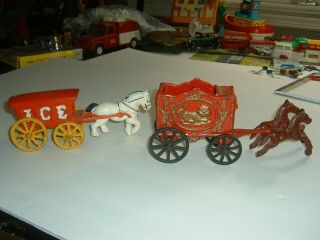 Vintage Cast Iron Circus Wagon / Horses & Ice Wagon / Horse