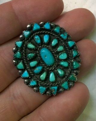 Antique Native American Navajo Sterling Silver & Turquoise Large Cluster Ring