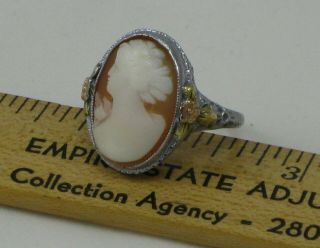 Antique A&s 14k White Yellow Rose Gold Filigree Carved Cameo Ring