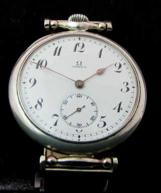 Omega Antique 1916 Mens Large Wristwatch Porcelain Dial
