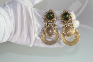 Jean Louis Blin Paris Green stone Drop Clip On Earrings 2