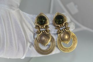 Jean Louis Blin Paris Green stone Drop Clip On Earrings 3