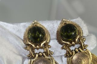 Jean Louis Blin Paris Green stone Drop Clip On Earrings 4