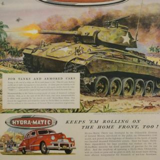 1945 Us Army M - 24 Tank Ww2 Battle Art Gm Oldsmobile Hydra - Matic Vintage Print Ad