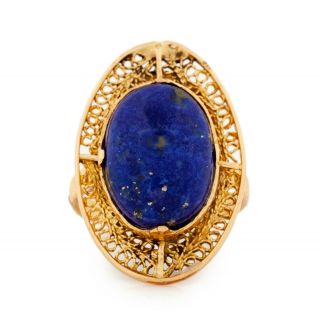 Antique Vintage Deco 18k 22k Yellow Gold Egyptian Lapis Lazuli Band Ring Sz 4.  75 2