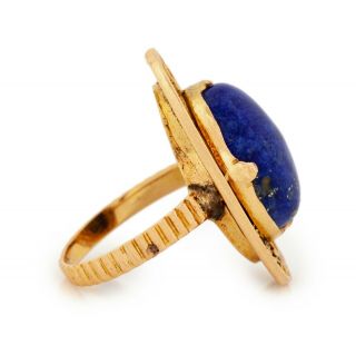 Antique Vintage Deco 18k 22k Yellow Gold Egyptian Lapis Lazuli Band Ring Sz 4.  75 3