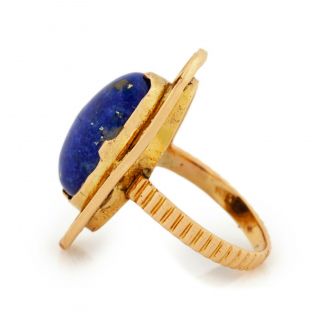 Antique Vintage Deco 18k 22k Yellow Gold Egyptian Lapis Lazuli Band Ring Sz 4.  75 5