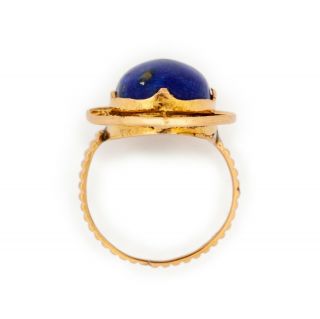 Antique Vintage Deco 18k 22k Yellow Gold Egyptian Lapis Lazuli Band Ring Sz 4.  75 7