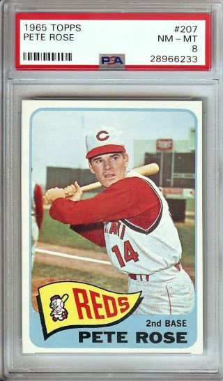 Pete Rose 1965 Topps Vintage Baseball Card Graded Psa Nm - Mt 8 Reds 207