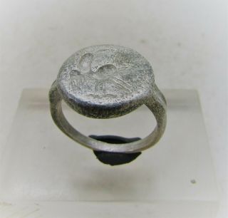 Ancient Roman Silver Seal Ring With Legionary Eagle Aquilla On Bezel