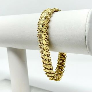 14k Yellow Gold 22g Vintage Diamond Cut Floral Fancy Link Bracelet 7 Inches