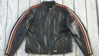 Harley Davidson Men Vintage Cruiser Style Orange White Stripes Leather Jacket XL 2