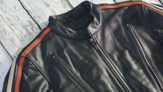 Harley Davidson Men Vintage Cruiser Style Orange White Stripes Leather Jacket XL 7