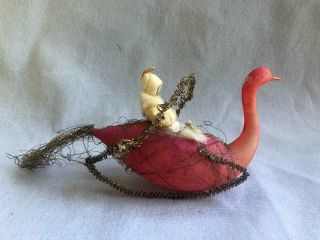 Antique Victorian Swan Dresden Paper Doll Diecut Wire Wrap Glass Xmas Ornament