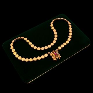 Antique Vintage Nouveau 14k Rose Gold Filled Gf Rococo Ruby Bookchain Necklace