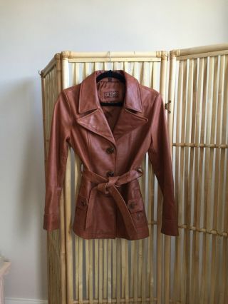 Women’s Vintage Guess Cognac Leather Jacket,  Sizz S,