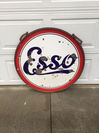 Vintage Standard Esso 36” Double Sided Porcelain Sign In Ring W/Hangers 2