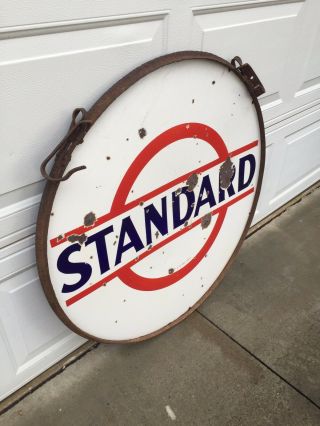 Vintage Standard Esso 36” Double Sided Porcelain Sign In Ring W/Hangers 3