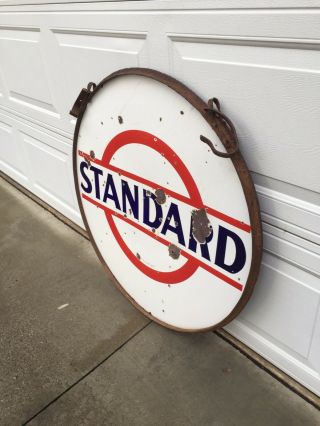 Vintage Standard Esso 36” Double Sided Porcelain Sign In Ring W/Hangers 4
