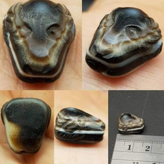 Ancient Roman Unique Agate Stone Lion Head Face Pendant 36