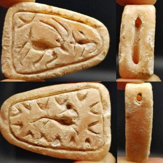 Very Old Rare Unique Deer Scorpion Duck Bird Intaglio Stone Amulet 36