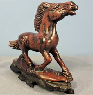 Vintage Chinese Fine Quality Soapstone Horse Carving,  on a Wooden Base 5