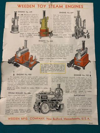 Vintage Antique Weeden Toy Steam Engine Advertising Insert