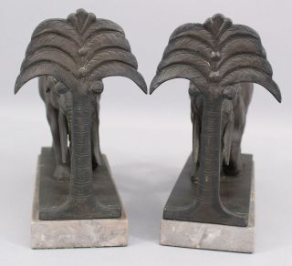 Pair Antique Early 20thC Bronze Elephant Figural Bookends,  Gray Marble Base NR 11