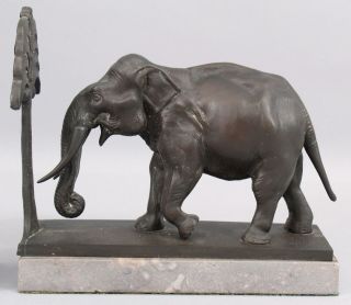 Pair Antique Early 20thC Bronze Elephant Figural Bookends,  Gray Marble Base NR 5