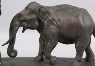 Pair Antique Early 20thC Bronze Elephant Figural Bookends,  Gray Marble Base NR 6