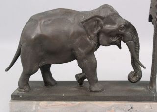 Pair Antique Early 20thC Bronze Elephant Figural Bookends,  Gray Marble Base NR 7