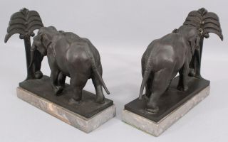 Pair Antique Early 20thC Bronze Elephant Figural Bookends,  Gray Marble Base NR 9