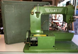 Vintage Elna Green Sewing Machine Type 500890 W/ Case Powercord Swiss Made