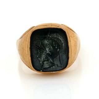 Antique Vintage Deco 10k Gold Hematite Intaglio Signet Wax Seal Mens Ring 11.  25 2