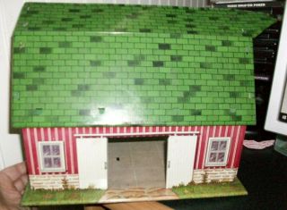Vintage Mar Toys Happy Time Tin Farm Toy Red Barn Green Roof Bright Graphics