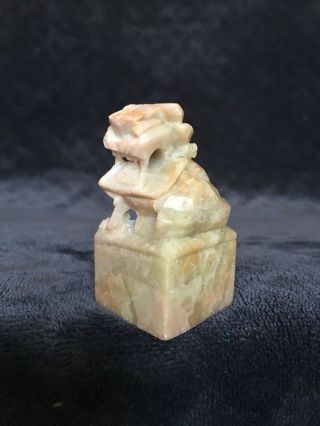 Vintage Chinese Hand Carved Soapstone Foo Dog Double Happiness Wax Seal