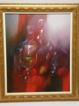 Kinski Oil On Canvas " White Wine & Fruit " Brush Signed,  Rare Piece