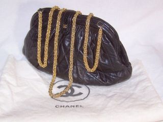 Authentic Vintage Chanel Classic Quilted Clutch Shoulder Bag Black Leather