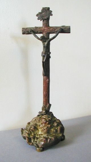 Gorgeous Antique Bronze Crucifix With Skull And Bones At The Base