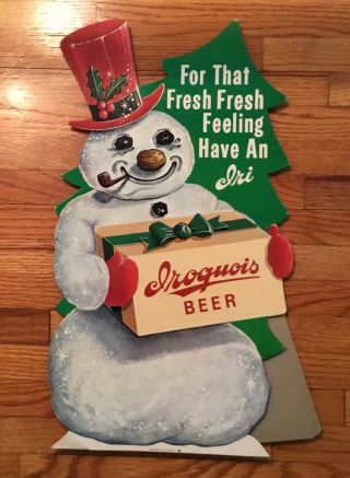 Vintage Iroquois Beer Die Cut Holiday Snowman Advertising Sign Buffalo Ny