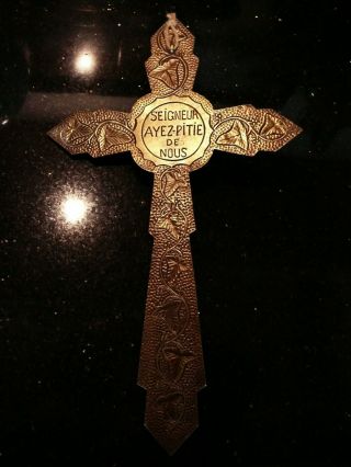 Antique ART DECO VINTAGE 1930 Bronze/Brass LARGE WALL CRUCIFIX Corpus Christ 7