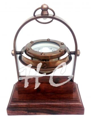 Antique Brass Sailing Ship/boat Gimble Compass Magnifying/magnetic/navigational