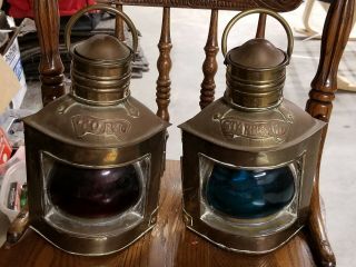 Authentic Vintage Port Starboard Brass Copper Glass Globe Oil Lamps Lanterns