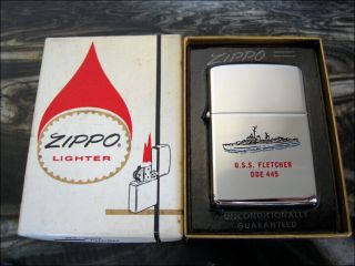 1962 Vintage Zippo Uss Fletcher Dde - 445,  Lead Ship Fletcher - Class Ww2 Destroyer